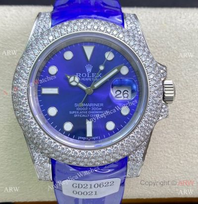 Swiss Quality Rolex Submariner Limited Edition Blue Version Watch Iced Out Case
